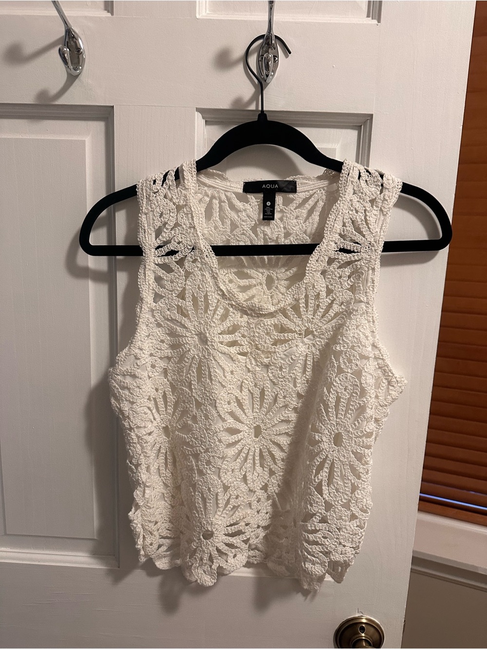 Aqua Cream Floral Crochet Tank Top
